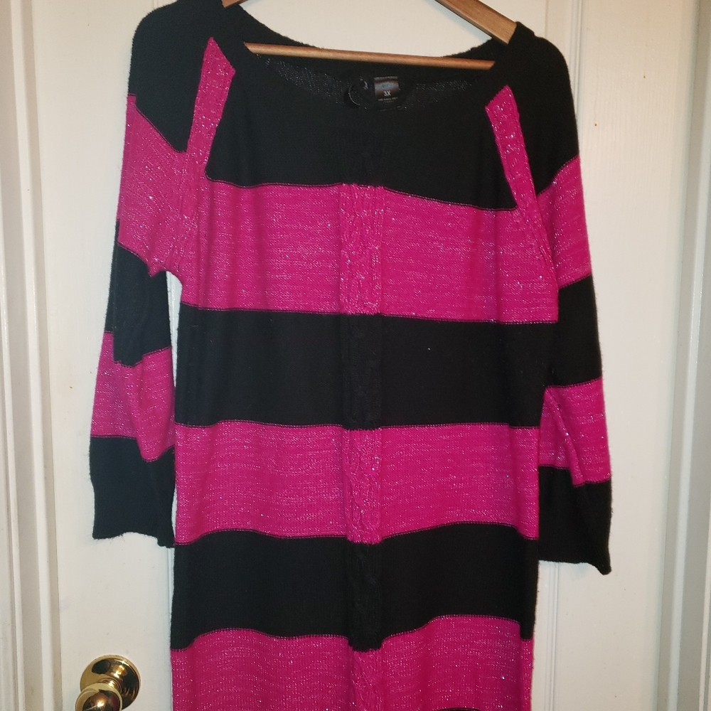 Pink and Black Striped Sweater Dress